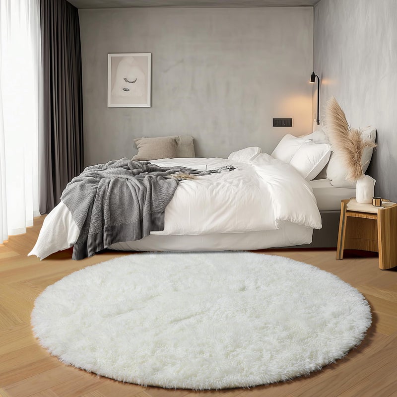 ONASAR Cream White Round Area Rugs 6ft, Fluffy Soft Bedroom Circle Rug Floor Mat for Kids Girls Boys Teen Room, Fuzzy Plush Shaggy Carpet for Baby Nursery Living Room Playroom Dorm Home Decor - Image 1